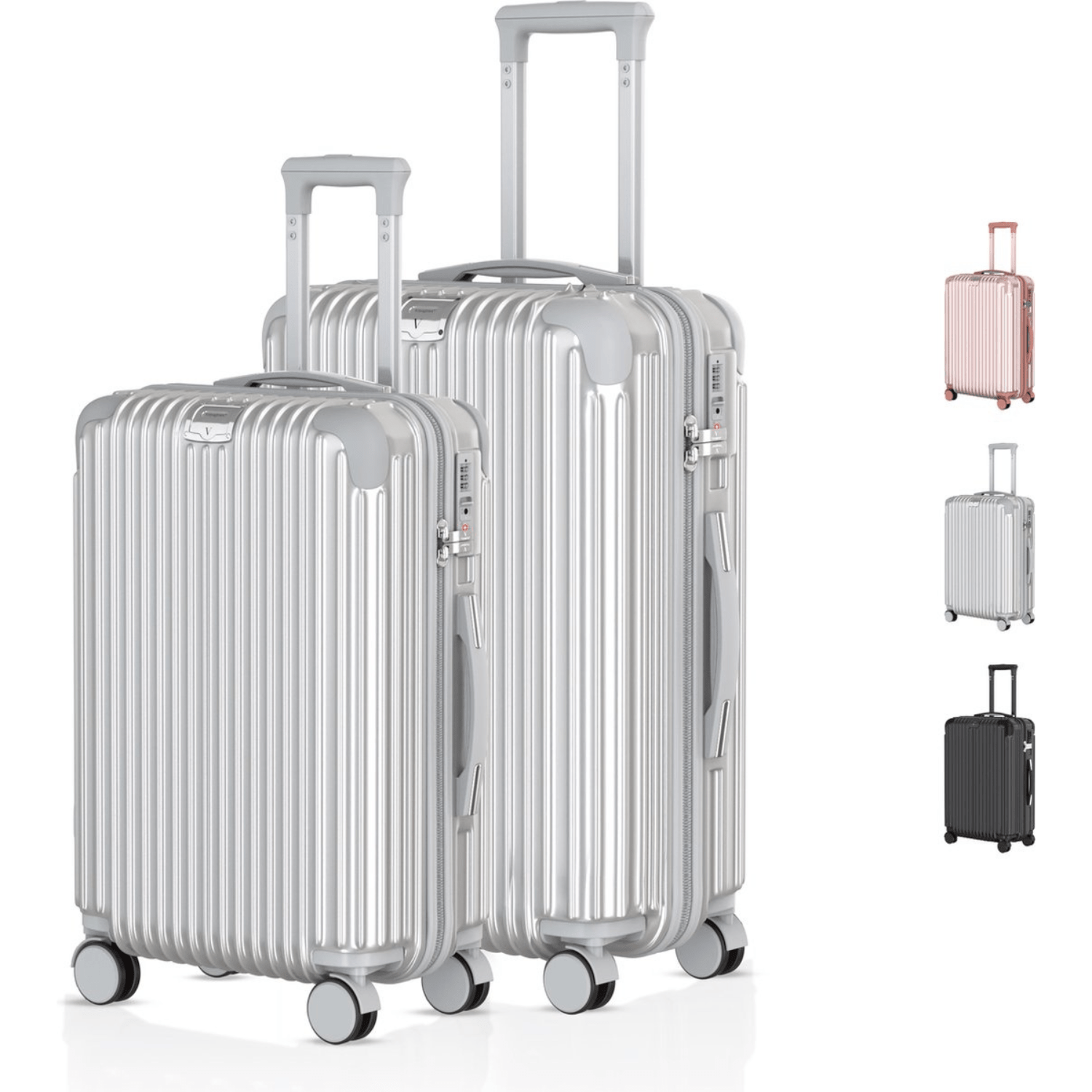 Voyagoux® ESSENTIALS - 2 - delige Stijlvolle Reiskoffer Set - Zilver | S / M - Voyagoux