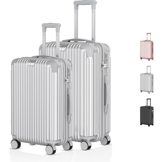 Voyagoux® ESSENTIALS - 2-delige Stijlvolle Reiskoffer Set - Zilver | S / M