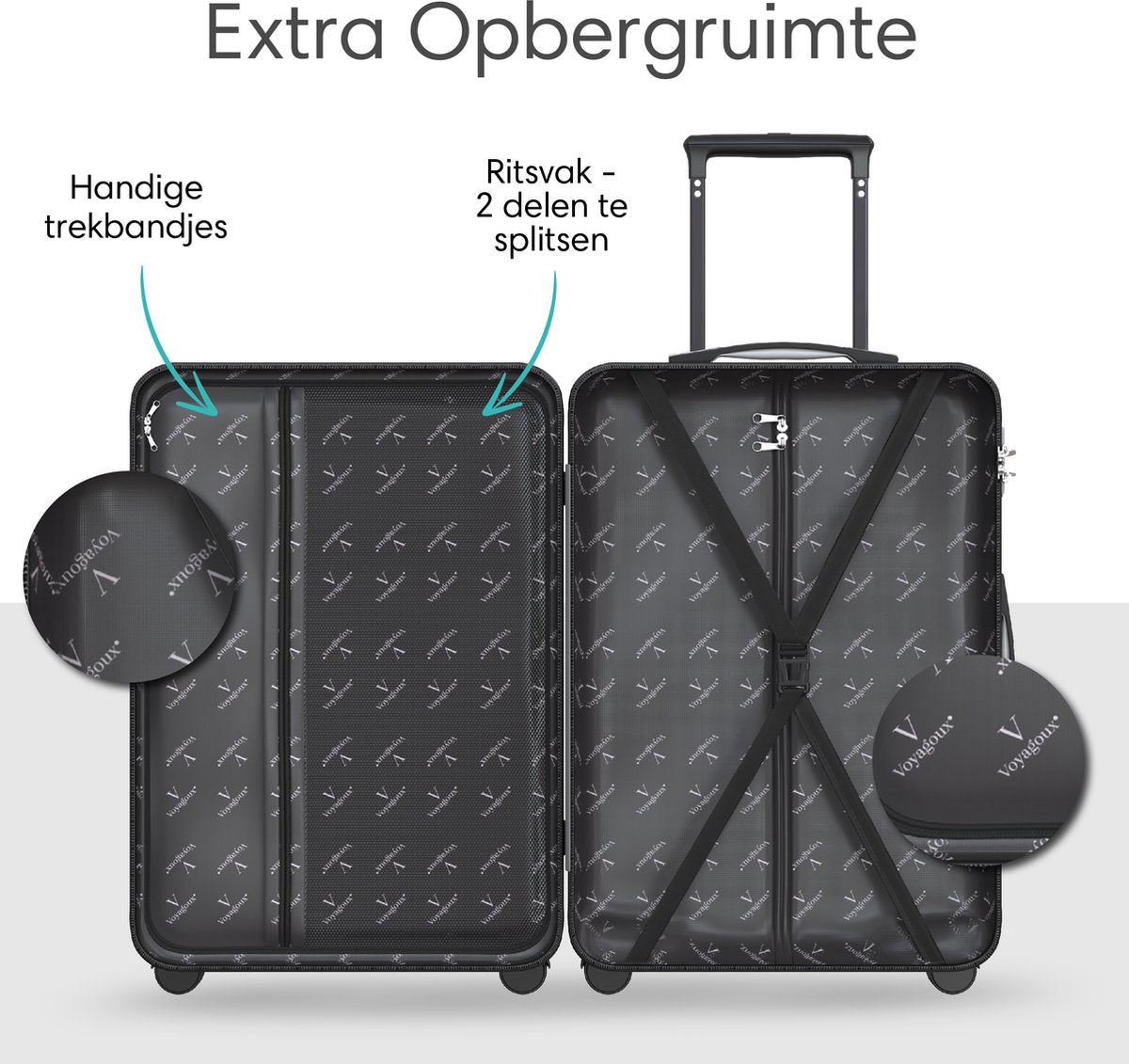 Voyagoux® ESSENTIALS - 2 - delige Stijlvolle Reiskoffer Set - Zwart | M / L - Voyagoux