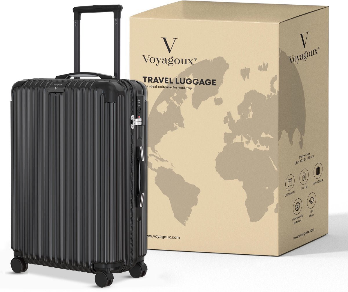 Voyagoux® ESSENTIALS - 2 - delige Stijlvolle Reiskoffer Set - Zwart | M / L - Voyagoux