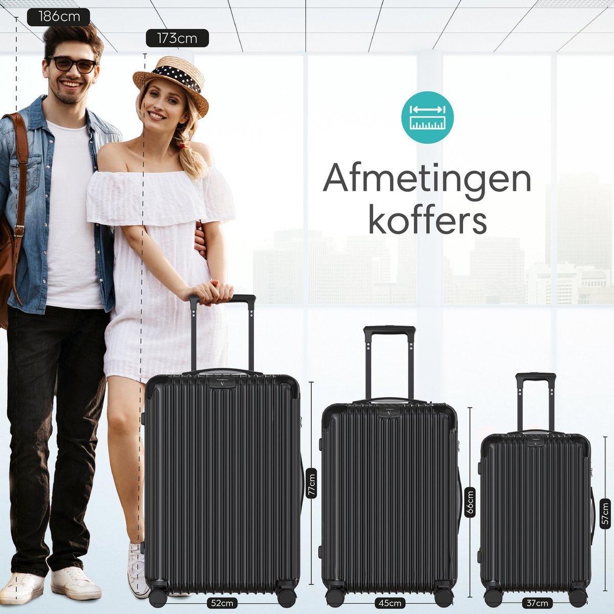 Voyagoux® ESSENTIALS - 2 - delige Stijlvolle Reiskoffer Set - Zwart | M / L - Voyagoux