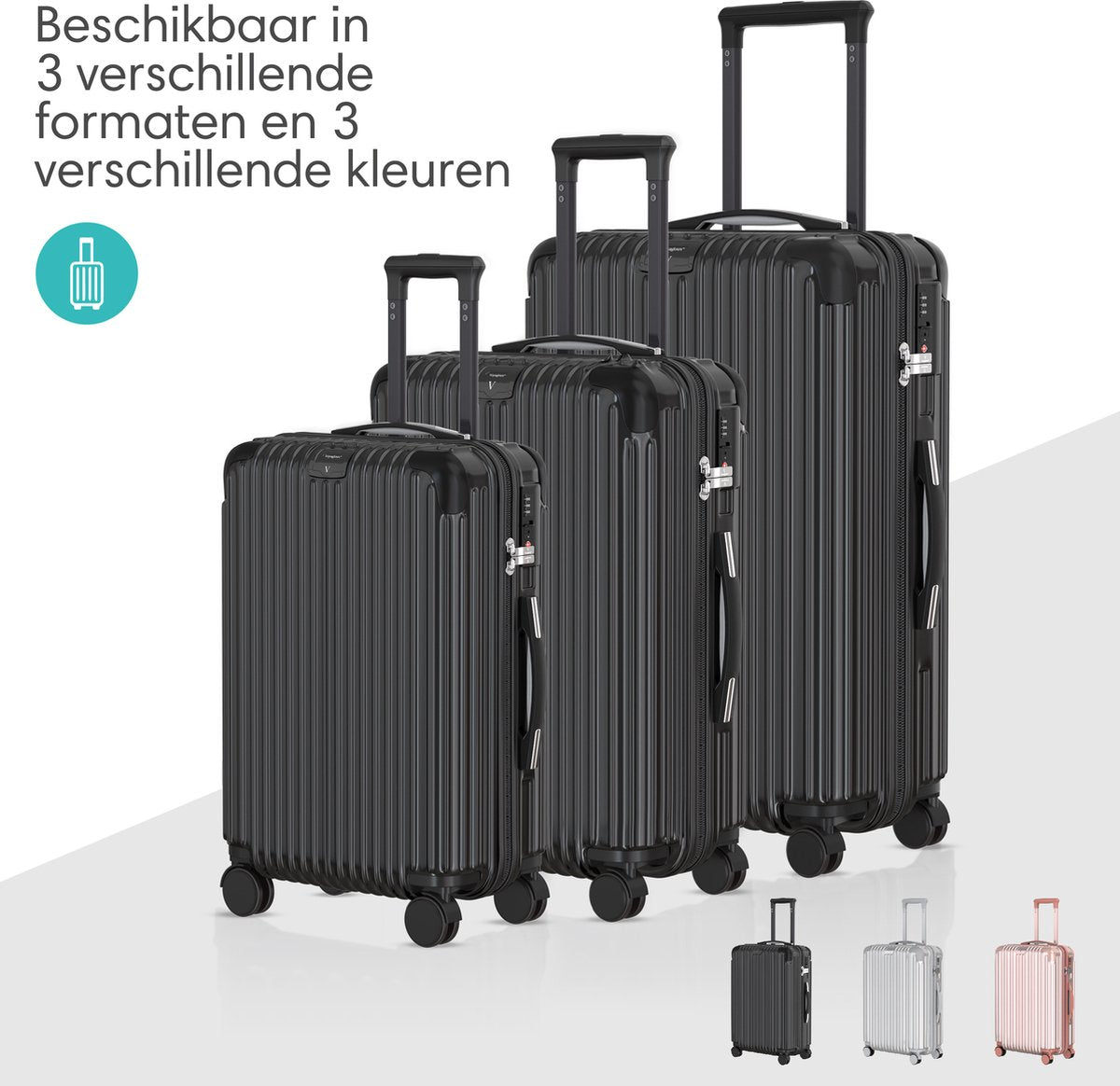 Voyagoux® ESSENTIALS - 2 - delige Stijlvolle Reiskoffer Set - Zwart | M / L - Voyagoux