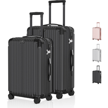 Voyagoux® ESSENTIALS - 2 - delige Stijlvolle Reiskoffer Set - Zwart | M / L - Voyagoux