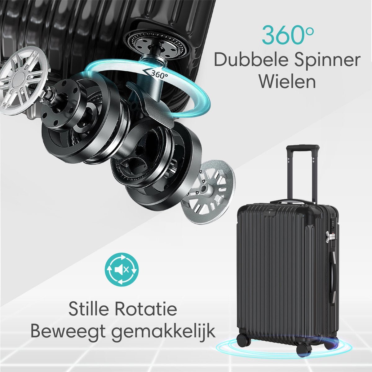 Voyagoux® ESSENTIALS - 2 - delige Stijlvolle Reiskoffer Set - Zwart | M / L - Voyagoux