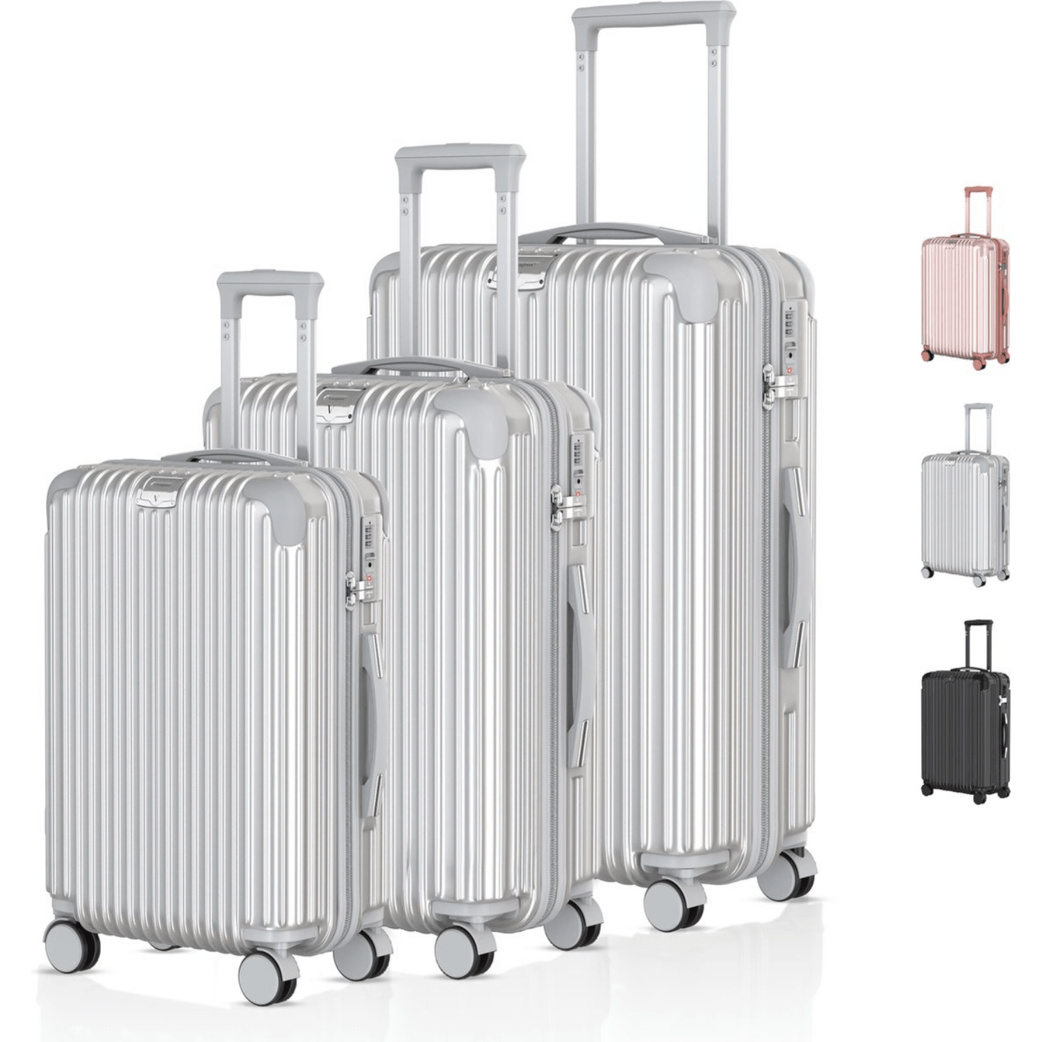 Voyagoux® Essentials - 3 - delige Duurzame Reiskoffer Set - Zilver - S / M / L - Voyagoux