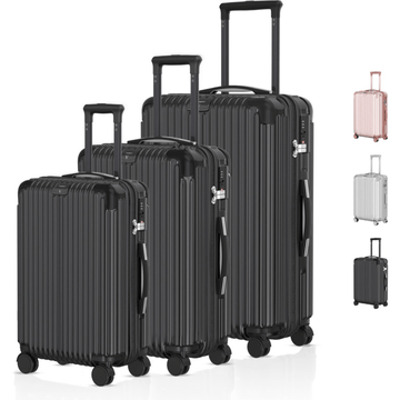 Voyagoux® Essentials - 3 - delige Duurzame Reiskoffer Set - Zwart - S / M / L - Voyagoux