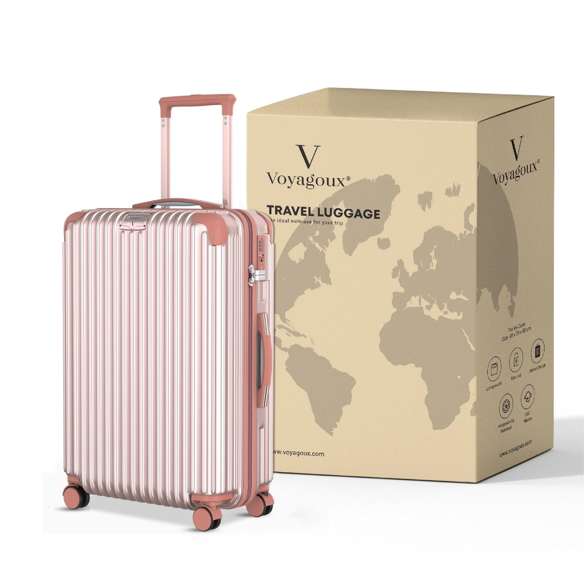 Voyagoux® ESSENTIALS - Handbagage - Stijlvolle Reiskoffer - Rose Gold | 40L, Small (S) - Voyagoux