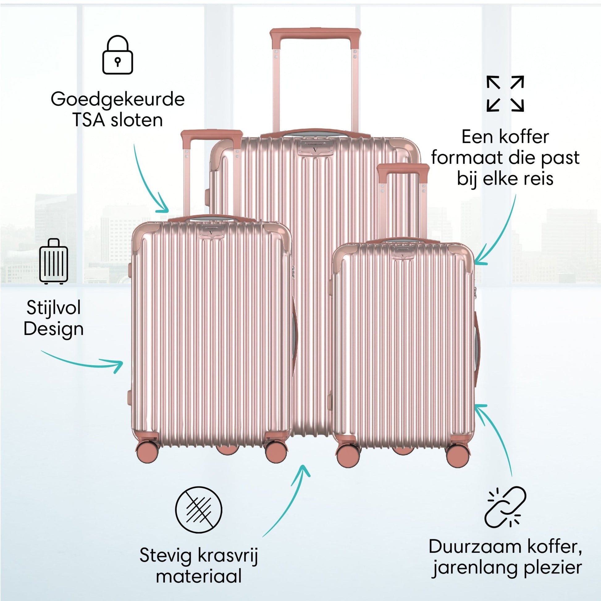 Voyagoux® ESSENTIALS - Handbagage - Stijlvolle Reiskoffer - Rose Gold | 40L, Small (S) - Voyagoux