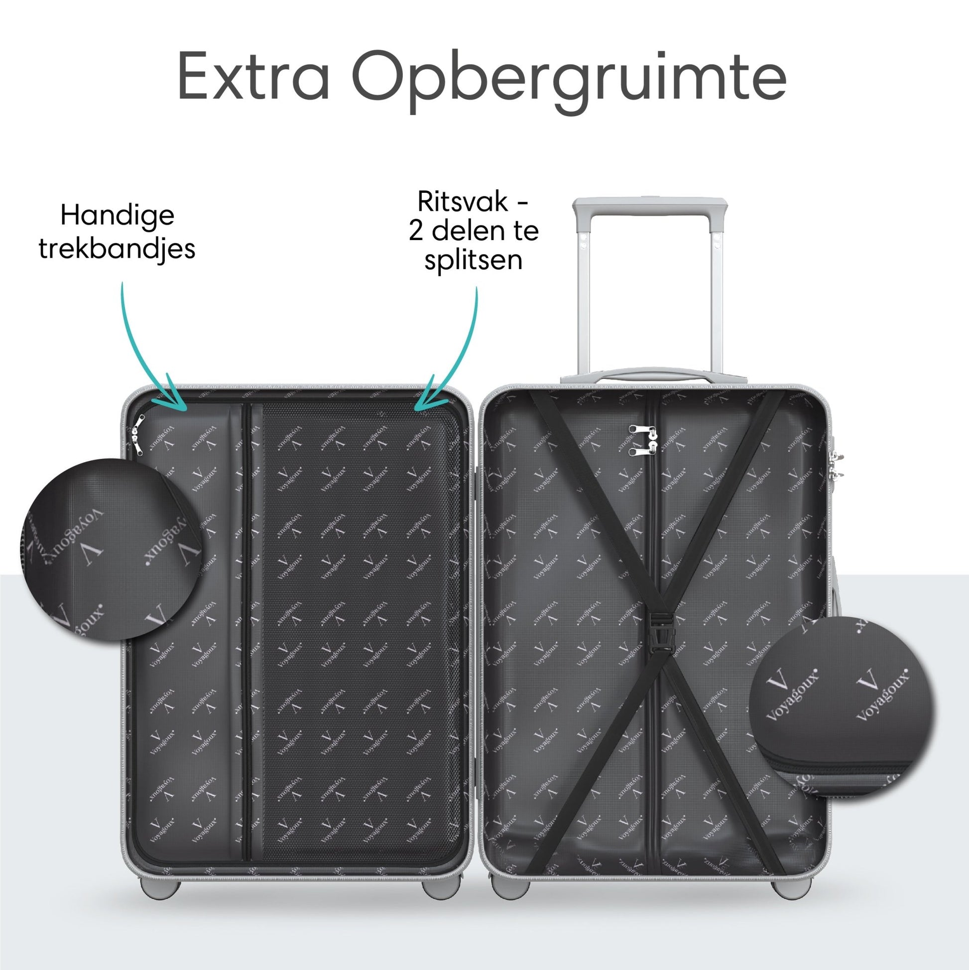 Voyagoux® ESSENTIALS - Handbagage - Stijlvolle Reiskoffer - Zilver | 40L, Small (S) - Voyagoux