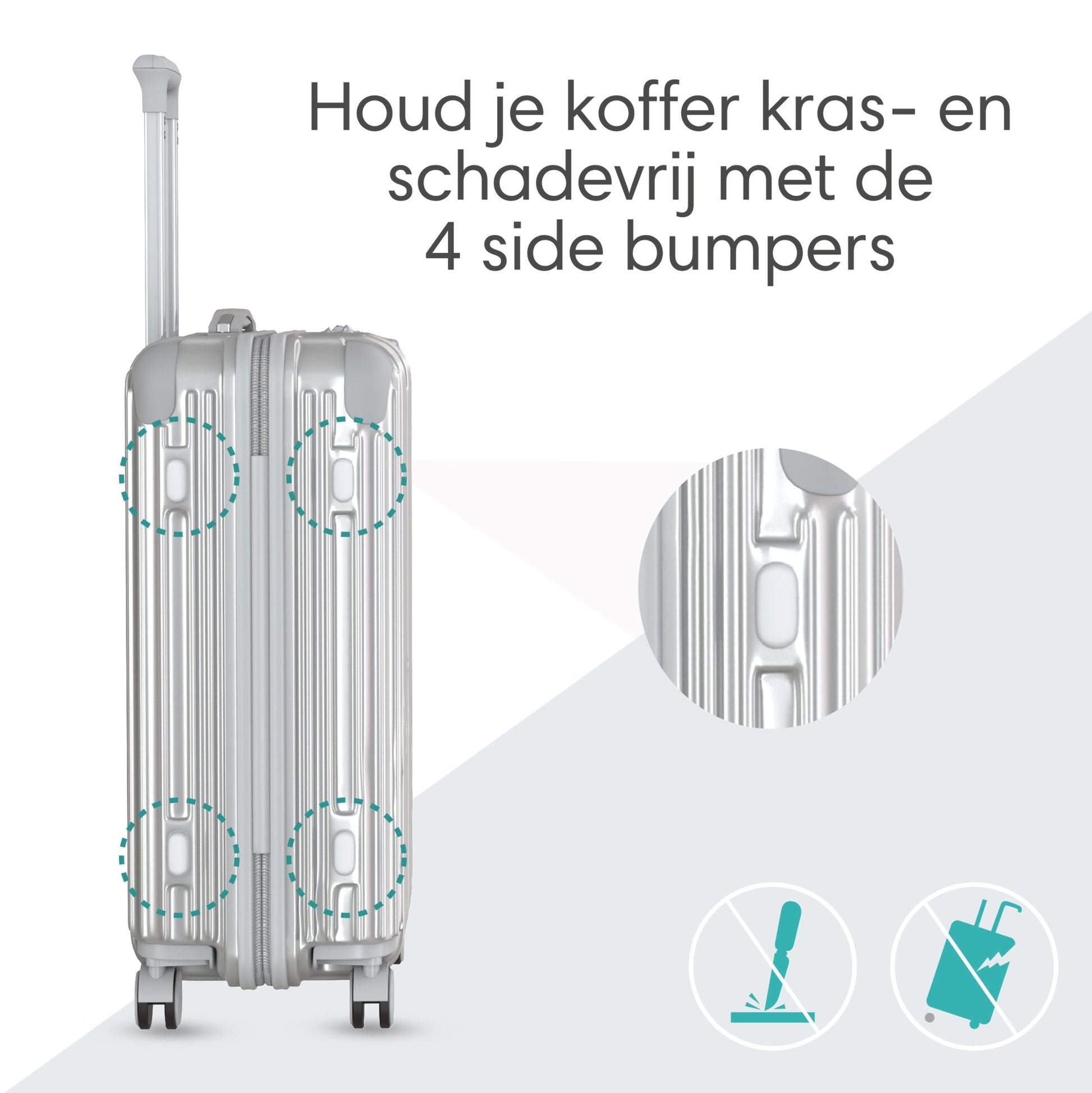 Voyagoux® ESSENTIALS - Handbagage - Stijlvolle Reiskoffer - Zilver | 40L, Small (S) - Voyagoux