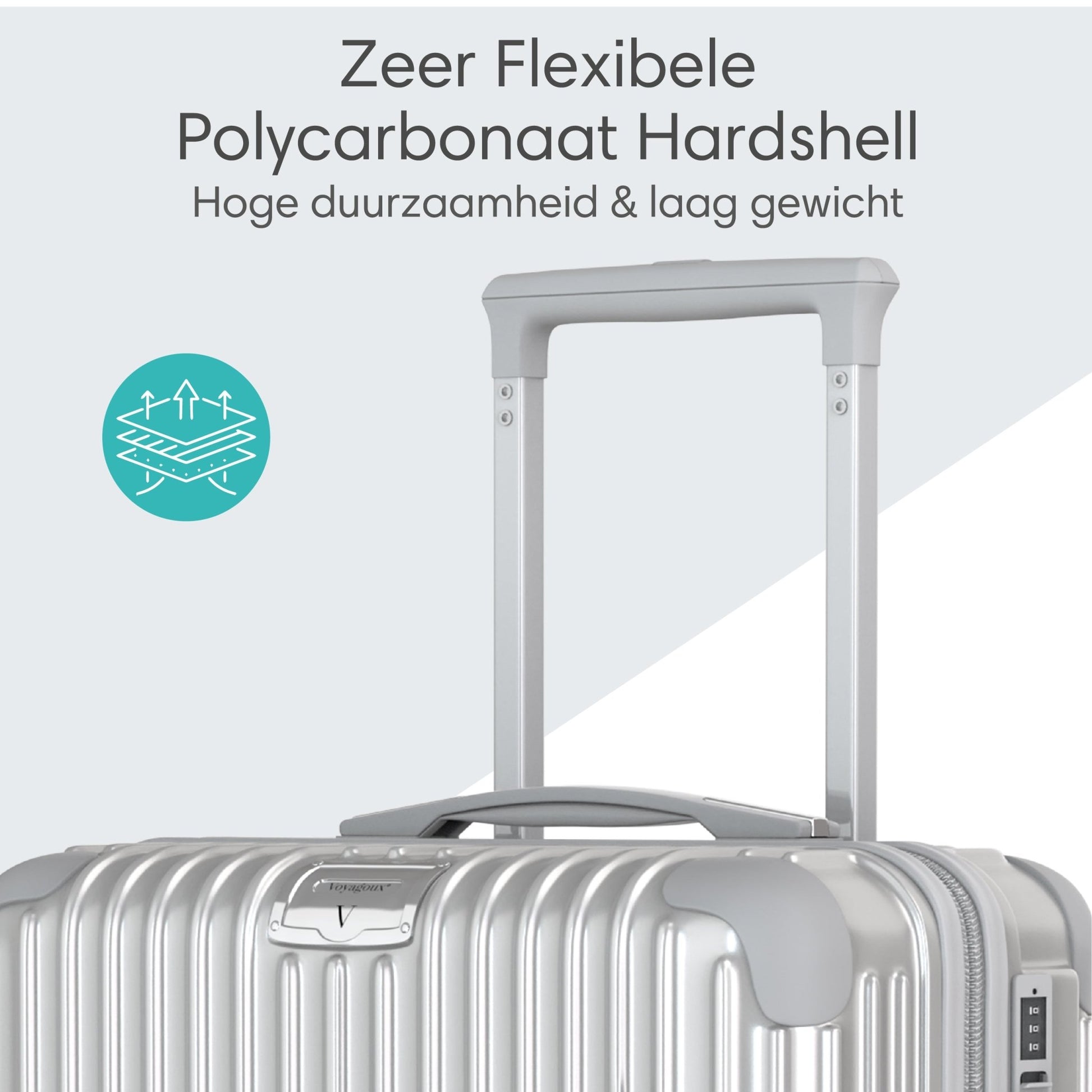 Voyagoux® ESSENTIALS - Handbagage - Stijlvolle Reiskoffer - Zilver | 40L, Small (S) - Voyagoux