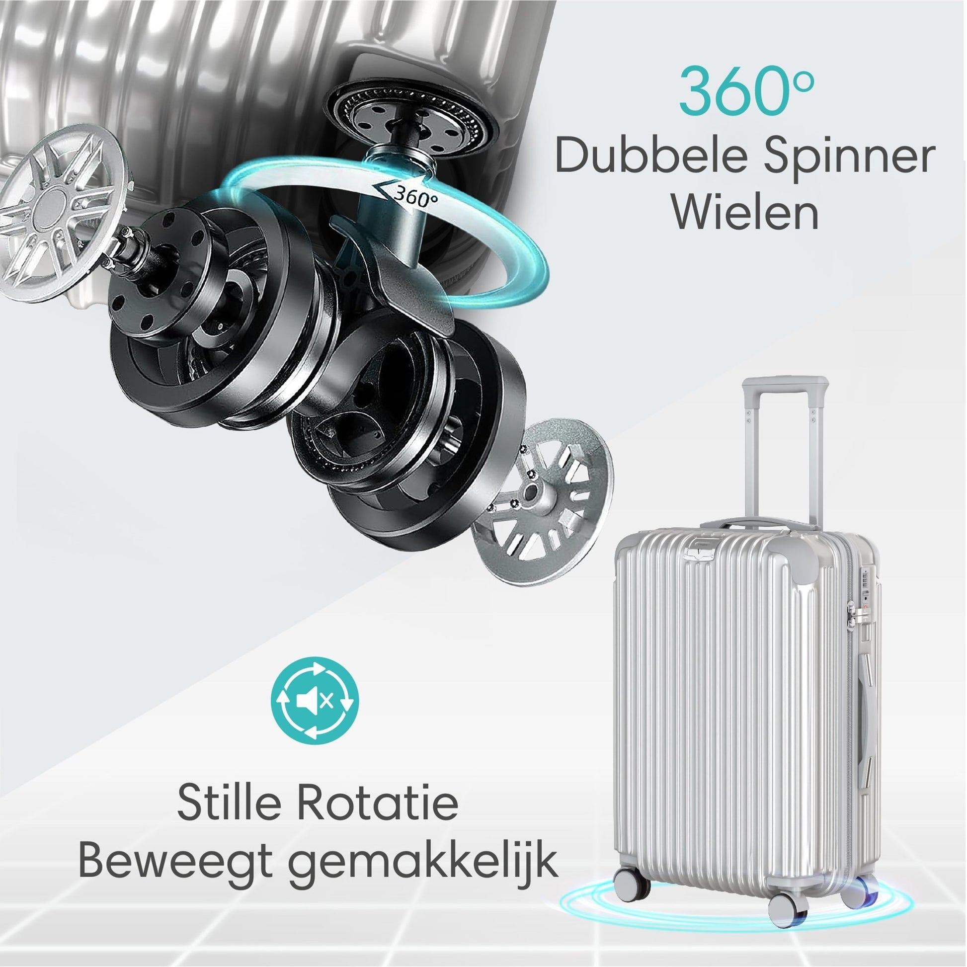 Voyagoux® ESSENTIALS - Handbagage - Stijlvolle Reiskoffer - Zilver | 40L, Small (S) - Voyagoux