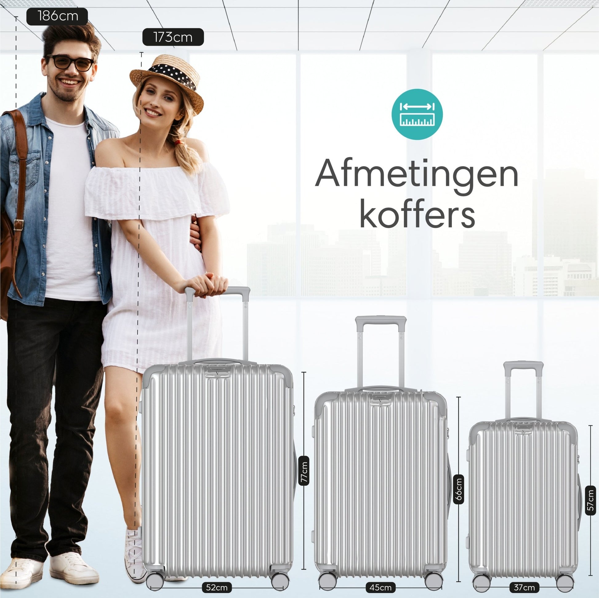 Voyagoux® ESSENTIALS - Handbagage - Stijlvolle Reiskoffer - Zilver | 40L, Small (S) - Voyagoux