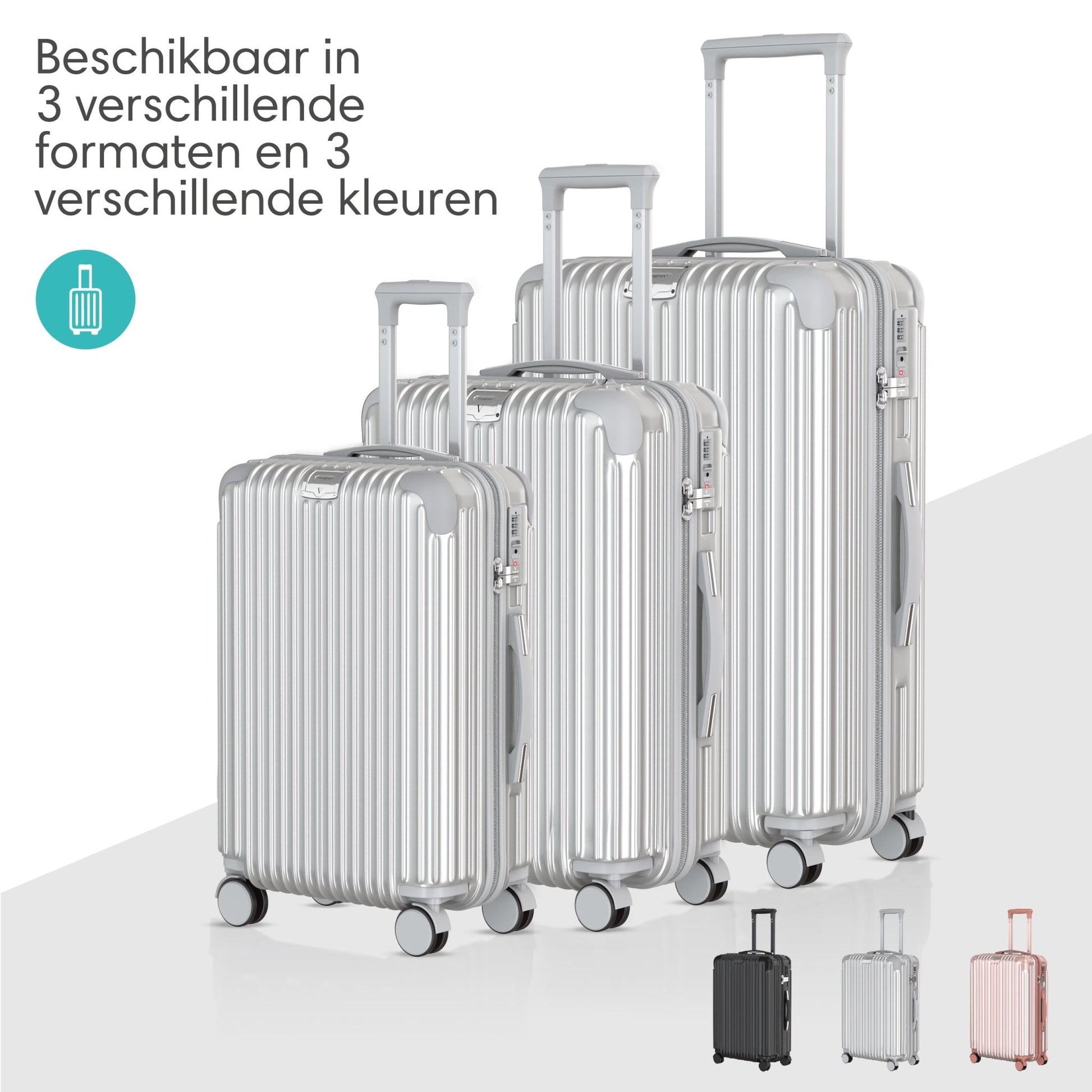 Voyagoux® ESSENTIALS - Handbagage - Stijlvolle Reiskoffer - Zilver | 40L, Small (S) - Voyagoux