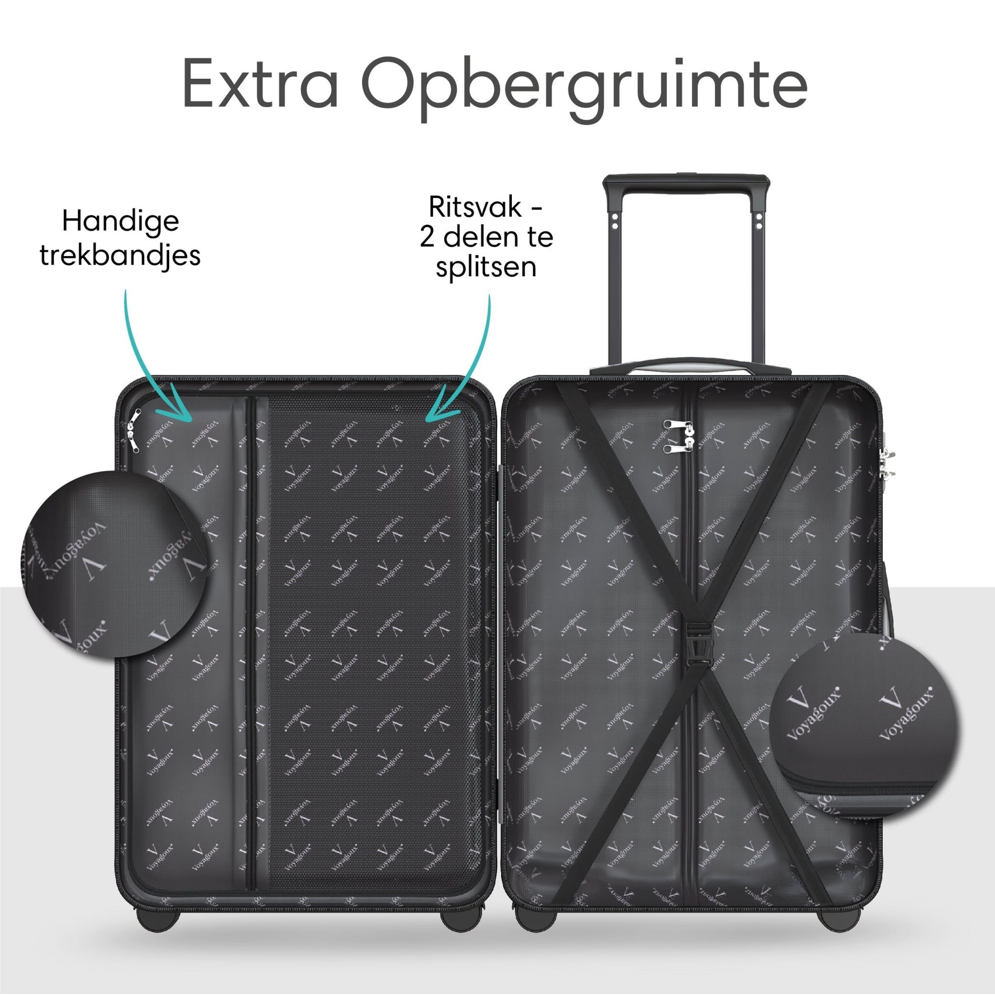 Voyagoux® ESSENTIALS - Handbagage - Stijlvolle Reiskoffer - Zwart | 40L, Small (S) - Voyagoux