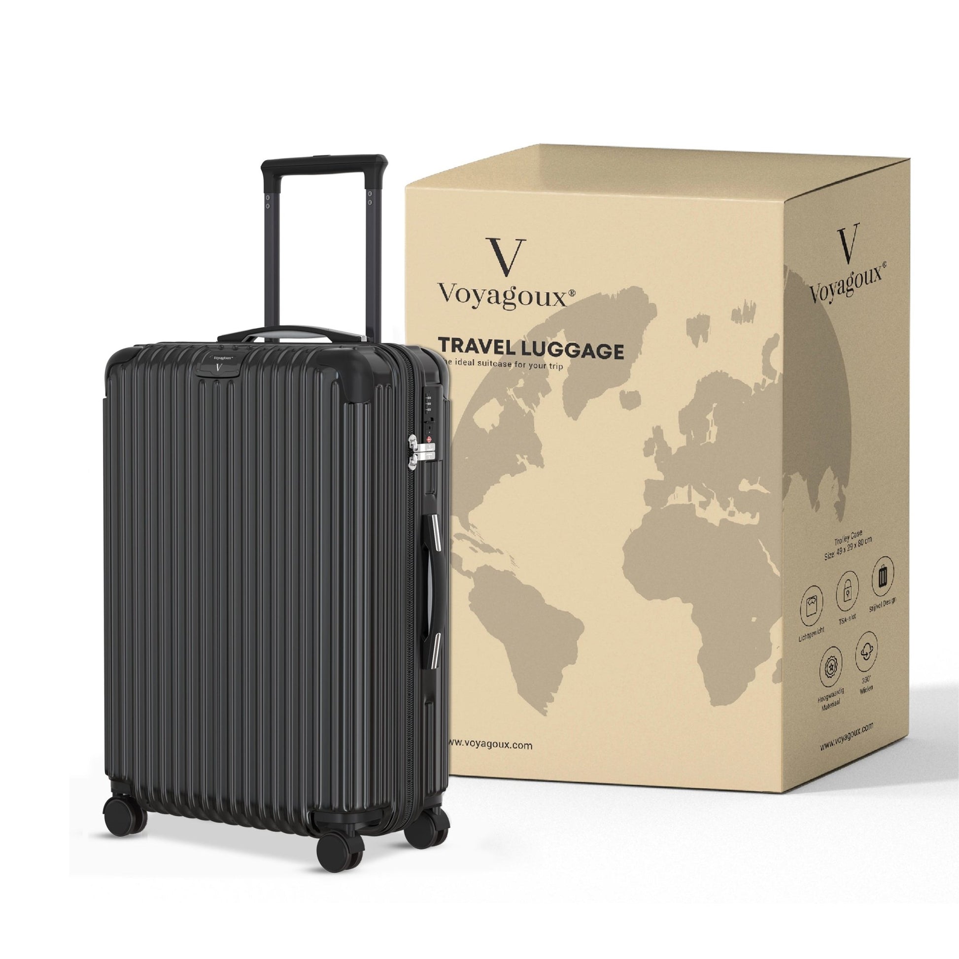 Voyagoux® ESSENTIALS - Handbagage - Stijlvolle Reiskoffer - Zwart | 40L, Small (S) - Voyagoux