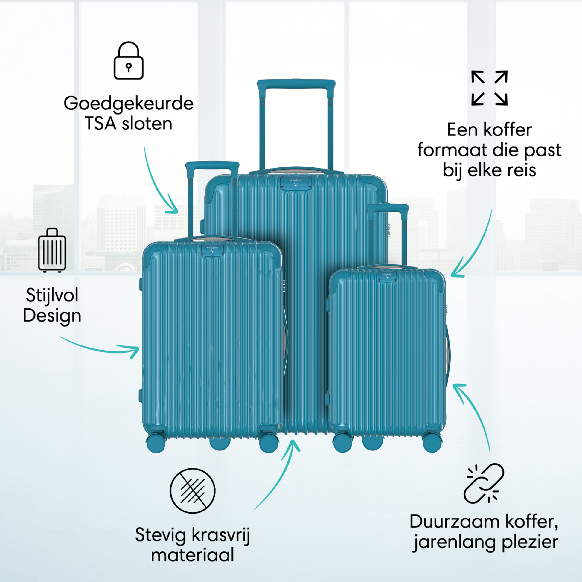 Voyagoux® ESSENTIALS - Stijlvolle Reiskoffer - Lichtblauw | 116L, Large (L) - Voyagoux