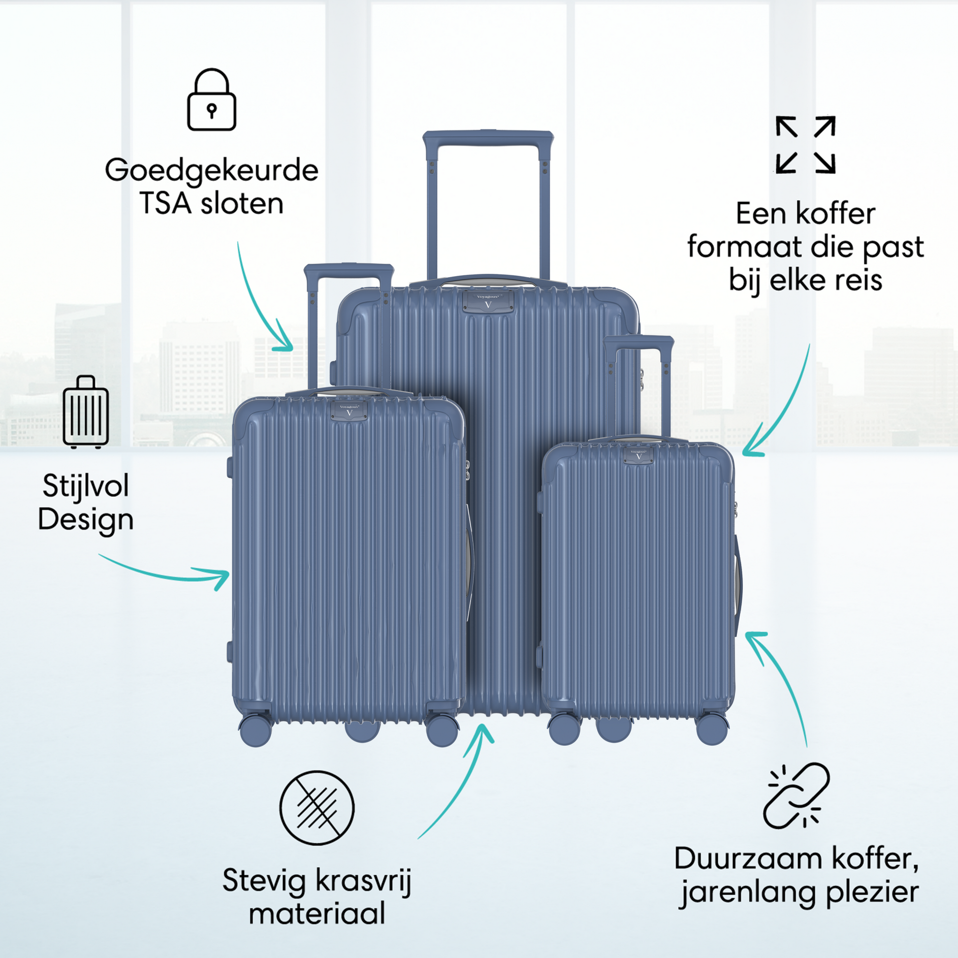 Voyagoux® ESSENTIALS - Stijlvolle Reiskoffer - Nardo Grijs | 116L, Large (L) - Voyagoux