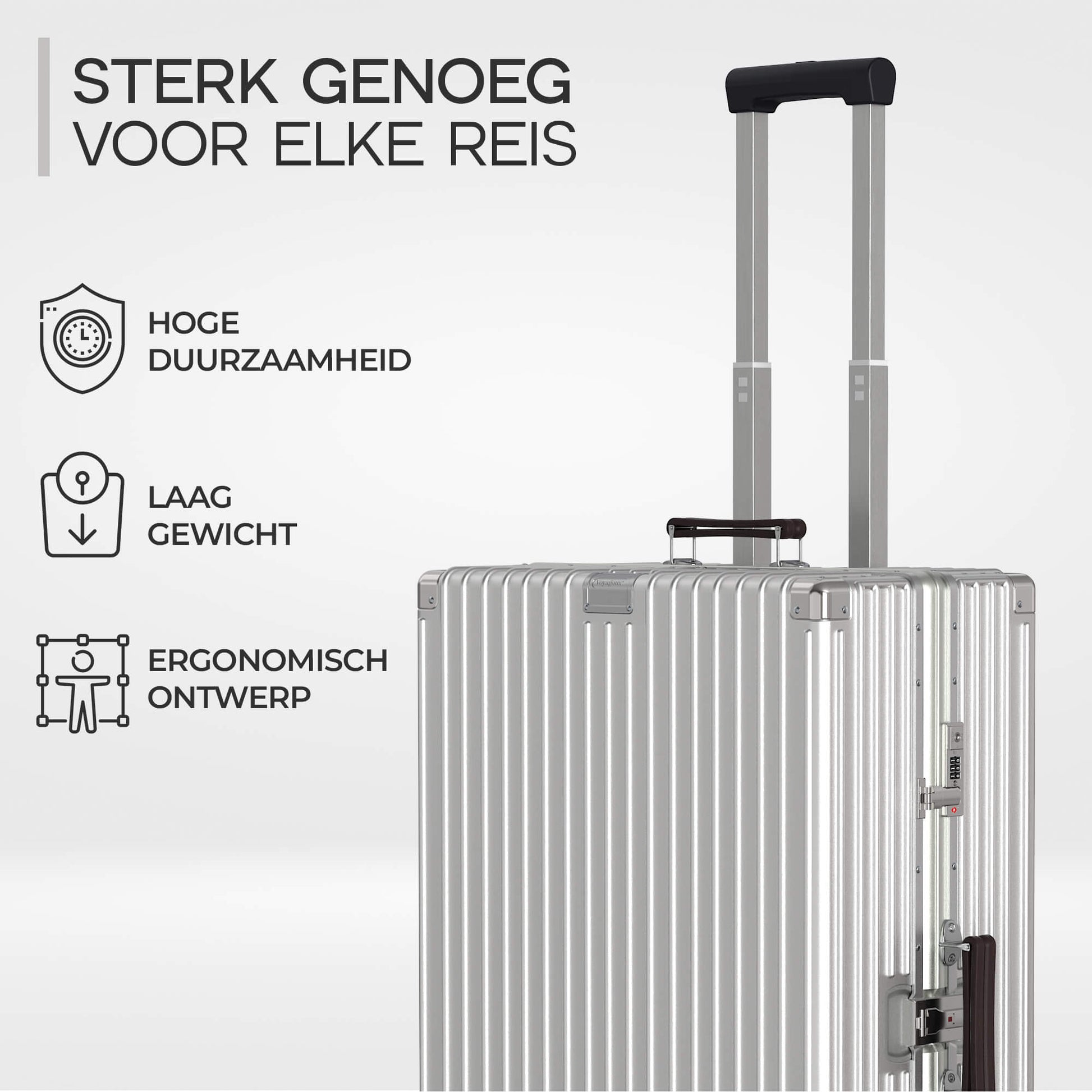 Voyagoux® ICON - 2 - delige Premium Aluminium Reiskoffer Set - Zilver | S / L - Voyagoux