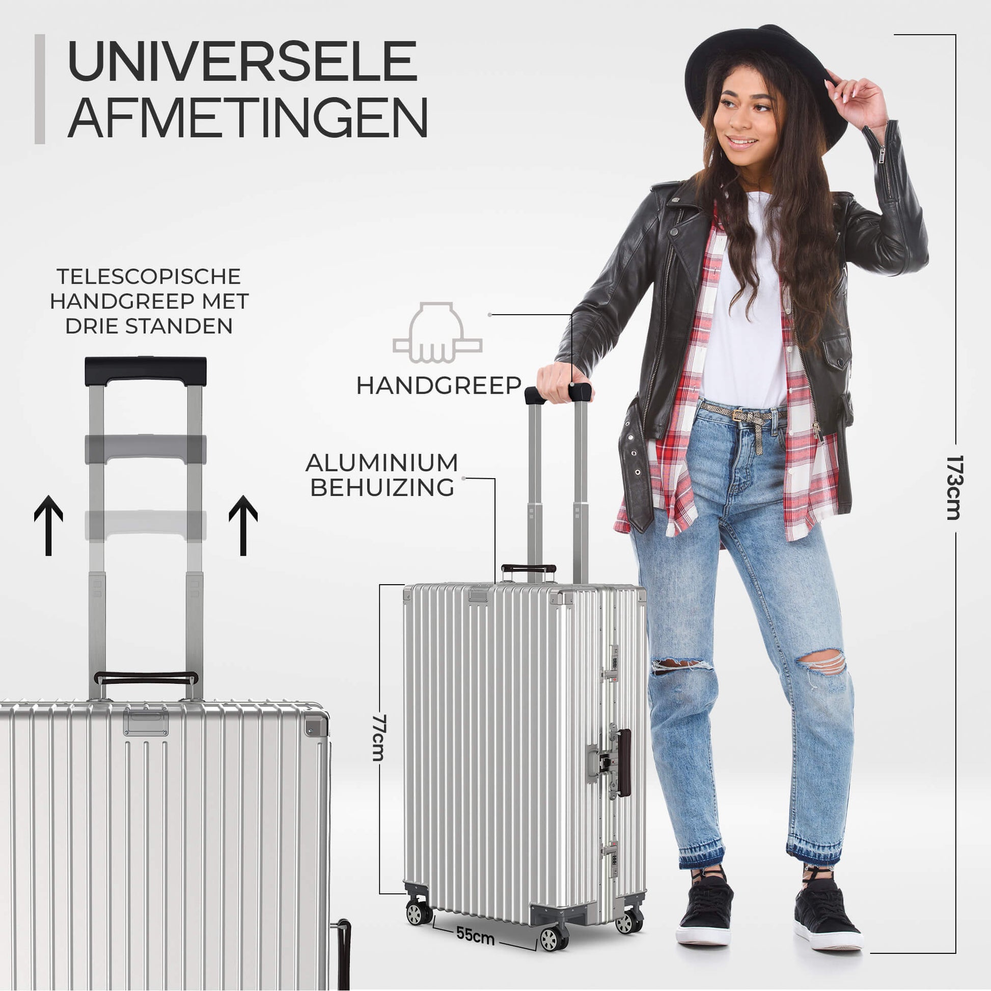 Voyagoux® ICON - 2 - delige Premium Aluminium Reiskoffer Set - Zilver | S / L - Voyagoux