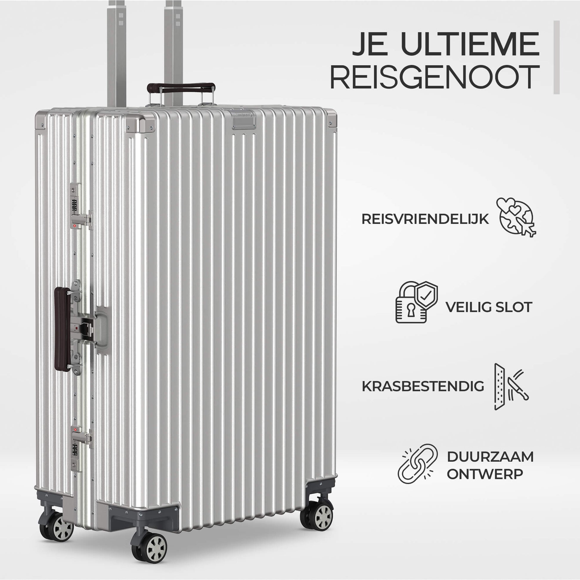 Voyagoux® ICON - 2 - delige Premium Aluminium Reiskoffer Set - Zilver | S / L - Voyagoux