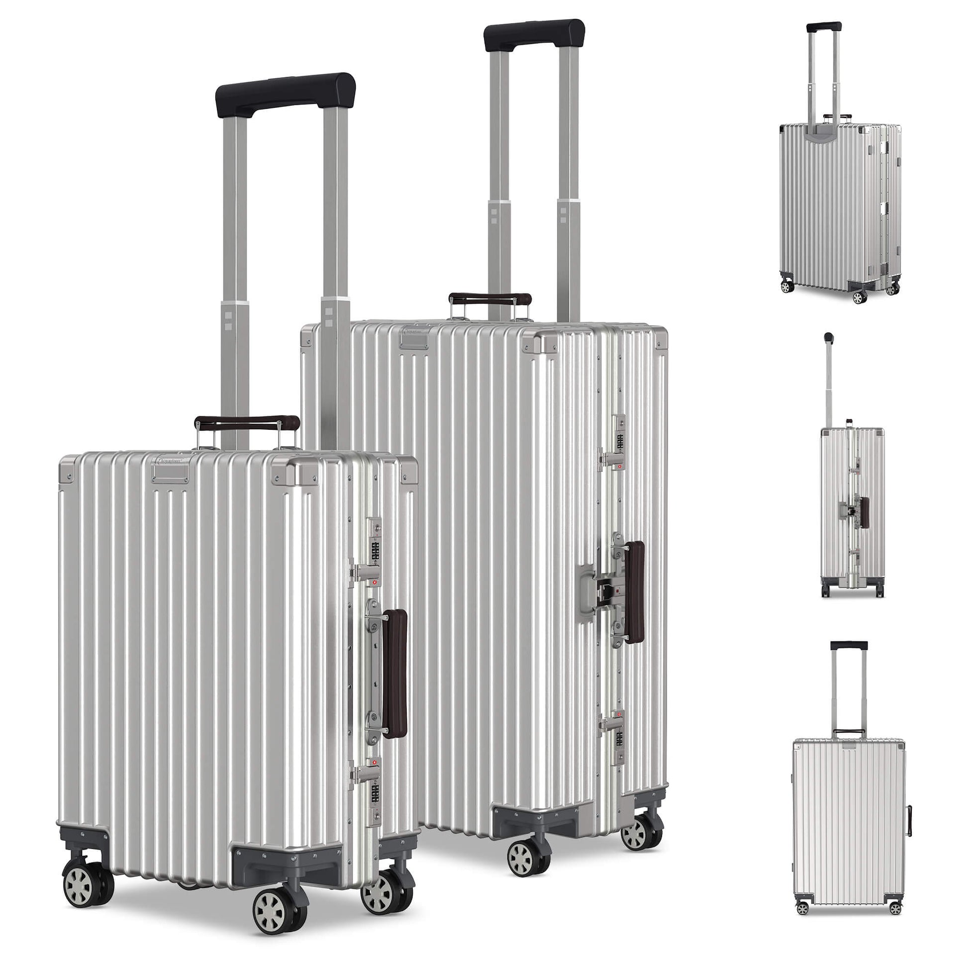 Voyagoux® ICON - 2 - delige Premium Aluminium Reiskoffer Set - Zilver | S / L - Voyagoux