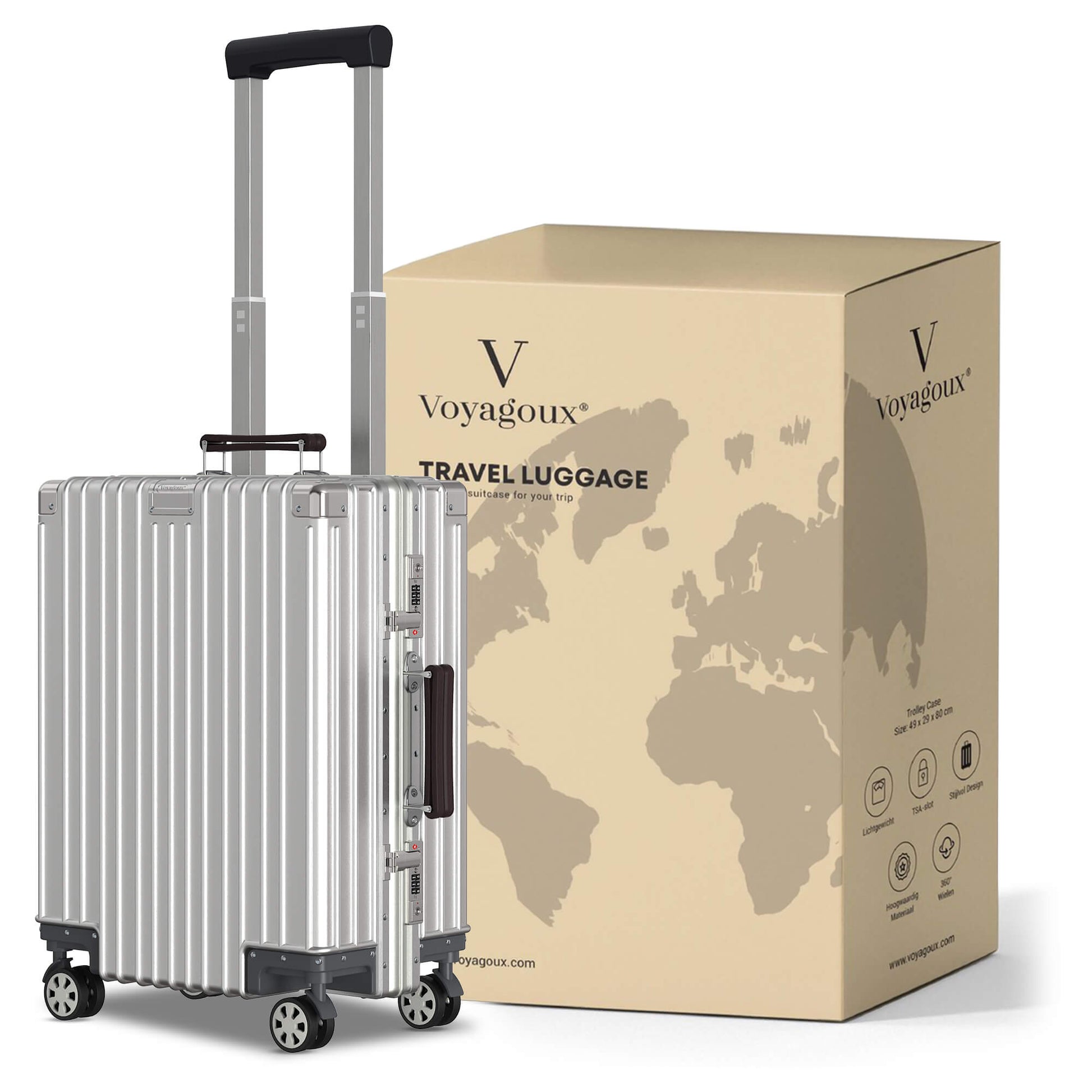 Voyagoux® ICON - Premium Aluminium Reiskoffer - Zilver | 40L, Small (S) - Voyagoux