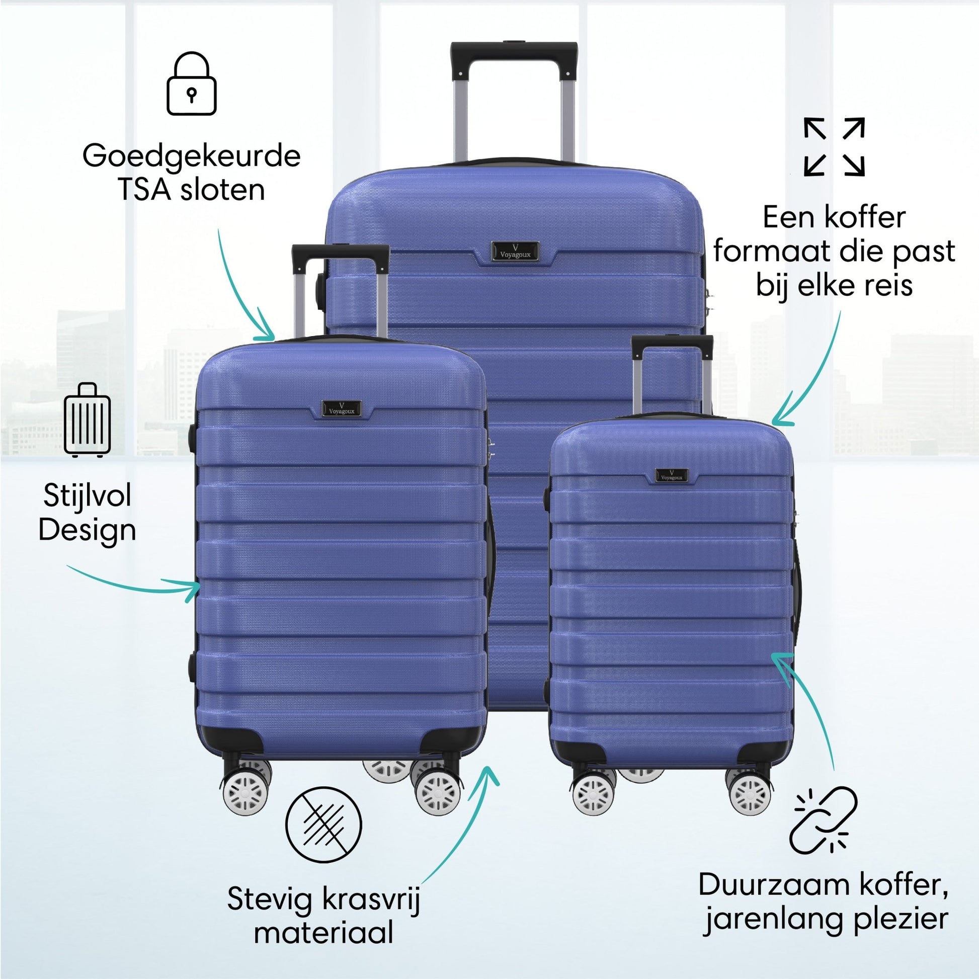 Voyagoux® REVELATION - Handbagage Reiskoffer - 39L - Koffers - Reiskoffer met wielen - Blauw - TSA Slot - Voyagoux