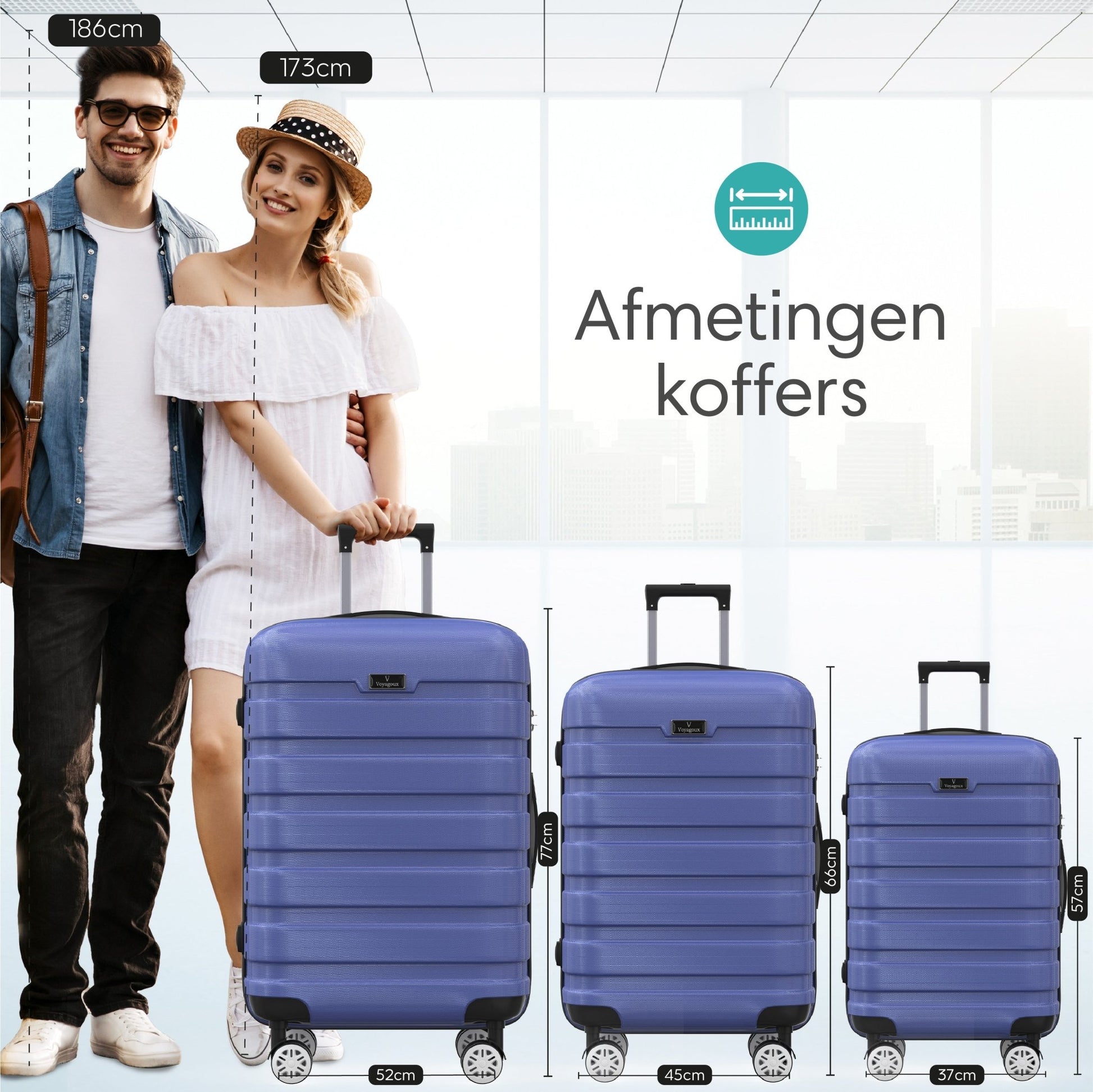 Voyagoux® REVELATION - Handbagage Reiskoffer - 39L - Koffers - Reiskoffer met wielen - Blauw - TSA Slot - Voyagoux