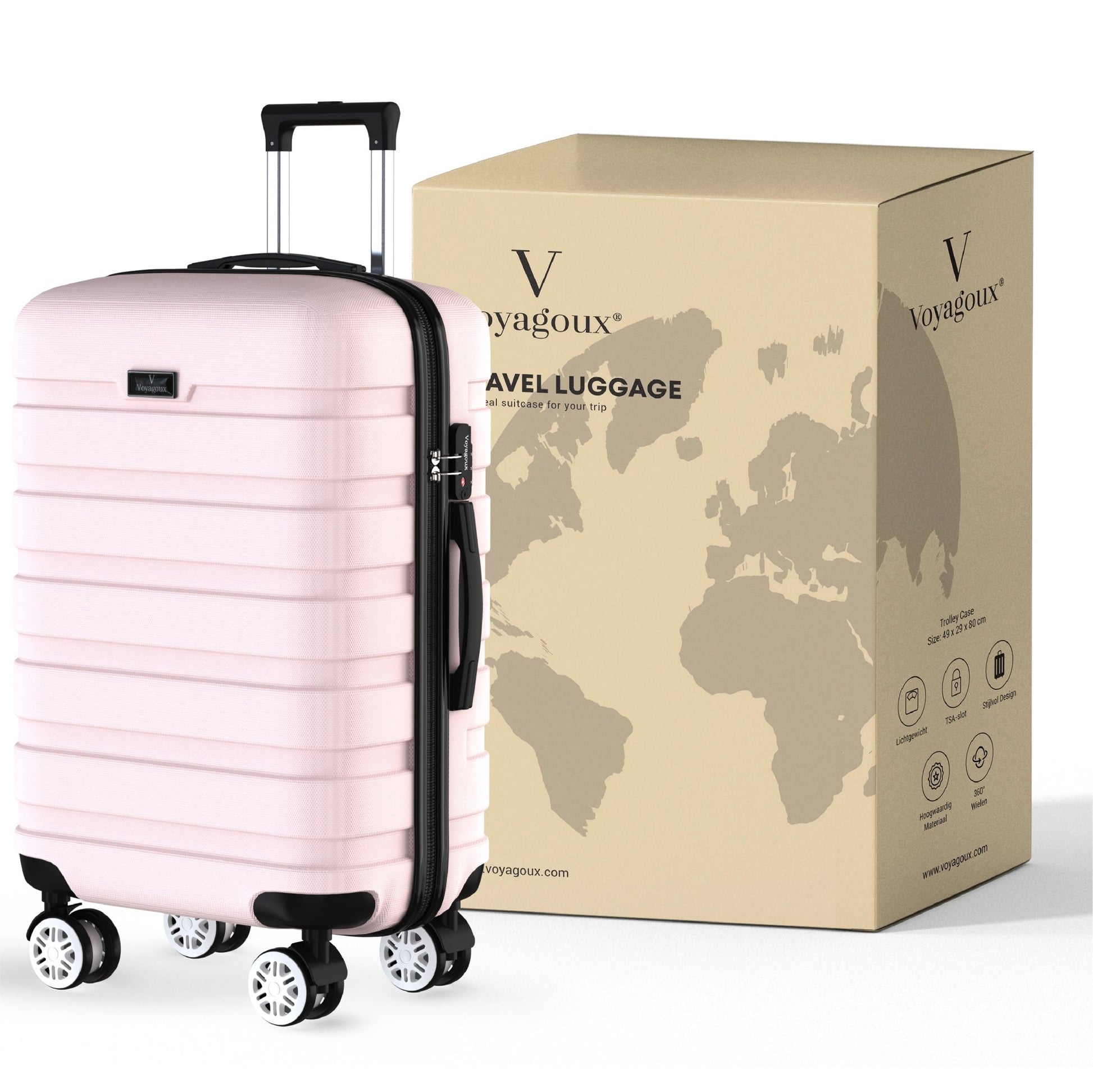 Voyagoux® REVELATION - Handbagage Reiskoffer - 39L - Koffers - Reiskoffer met wielen - Lichtroze - TSA Slot - Voyagoux