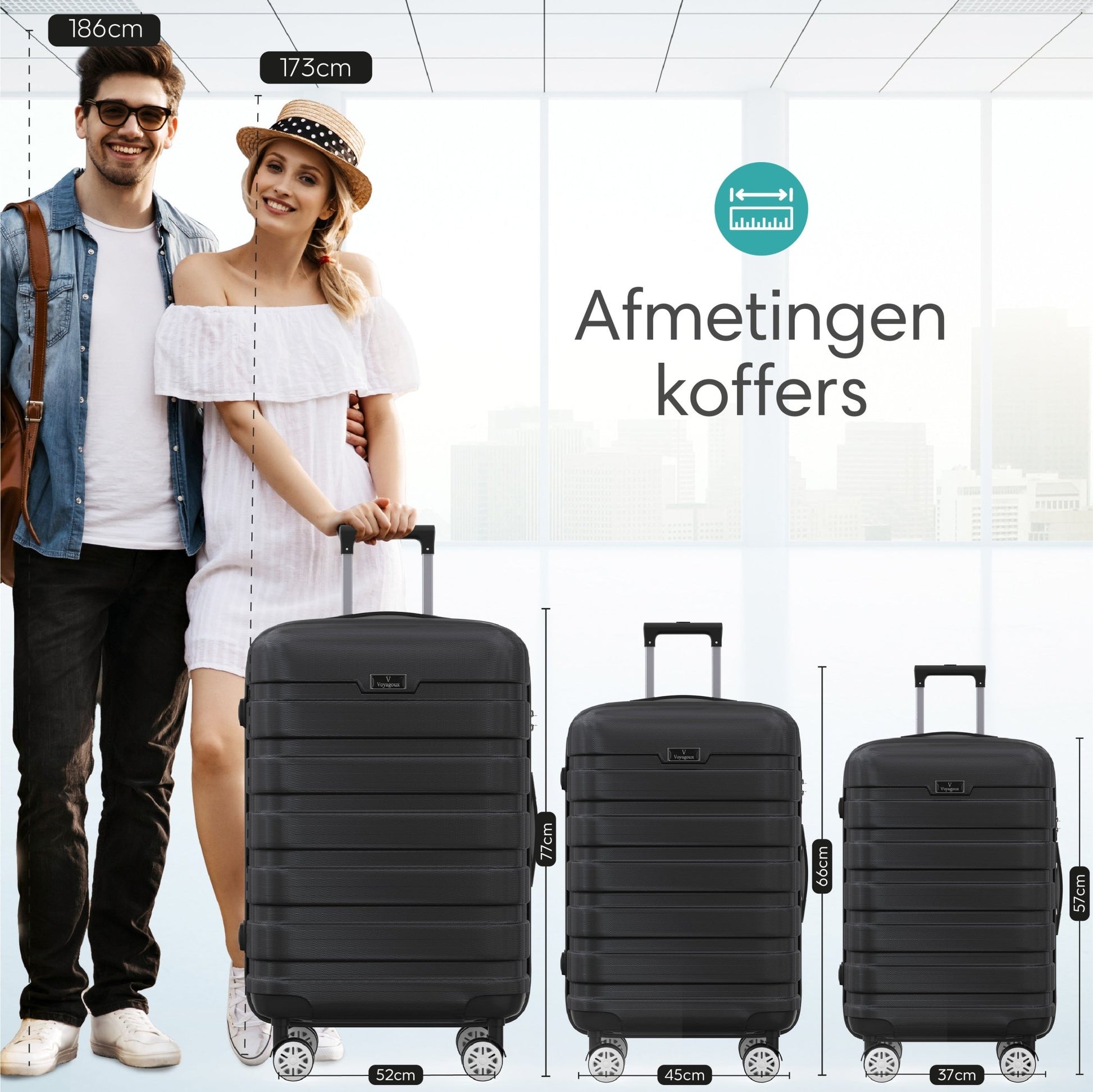 Voyagoux® REVELATION - Handbagage Reiskoffer - 39L - Koffers - Reiskoffer met wielen - Zwart - TSA Slot - Voyagoux