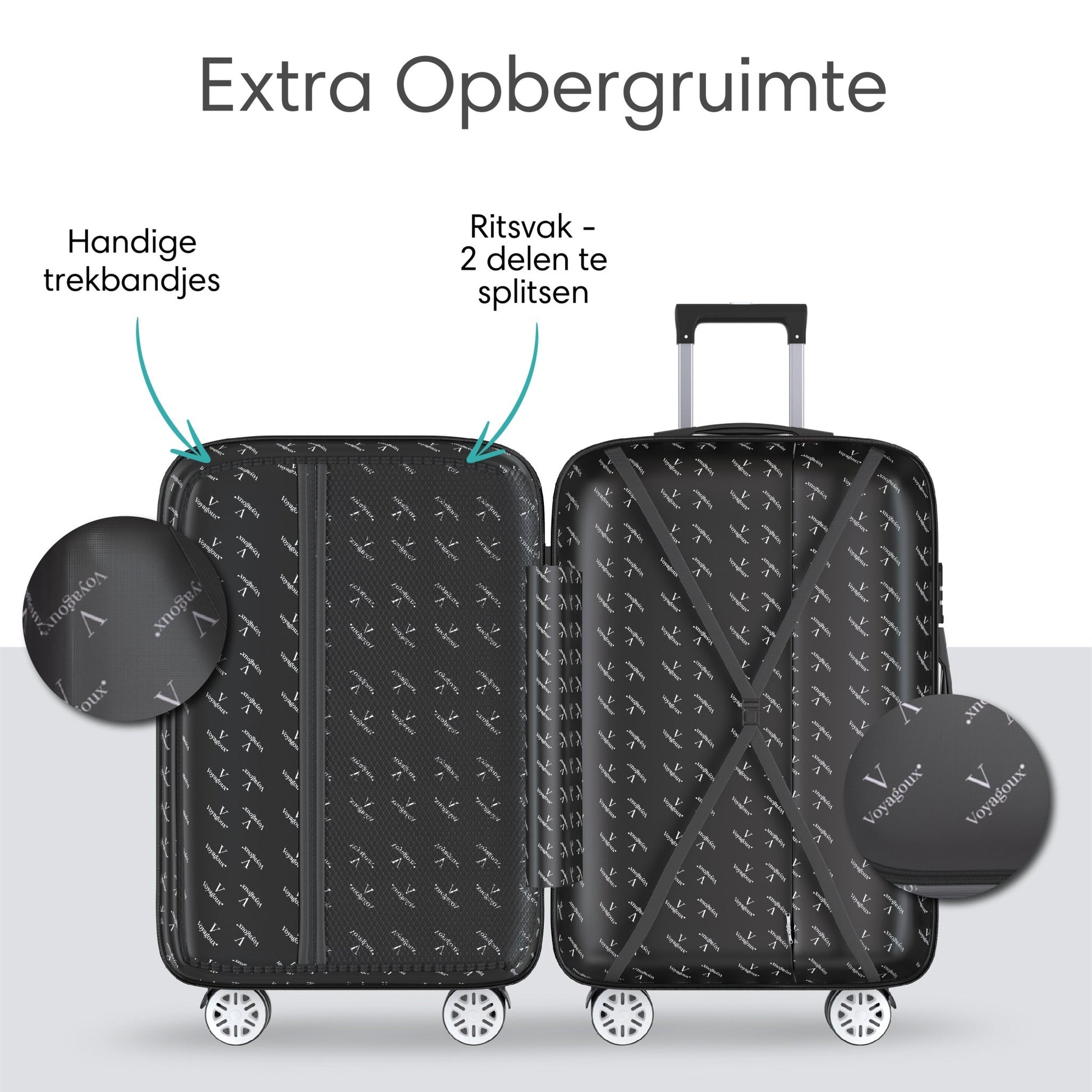 Voyagoux® REVELATION - Handbagage Reiskoffer - 39L - Koffers - Reiskoffer met wielen - Zwart - TSA Slot - Voyagoux