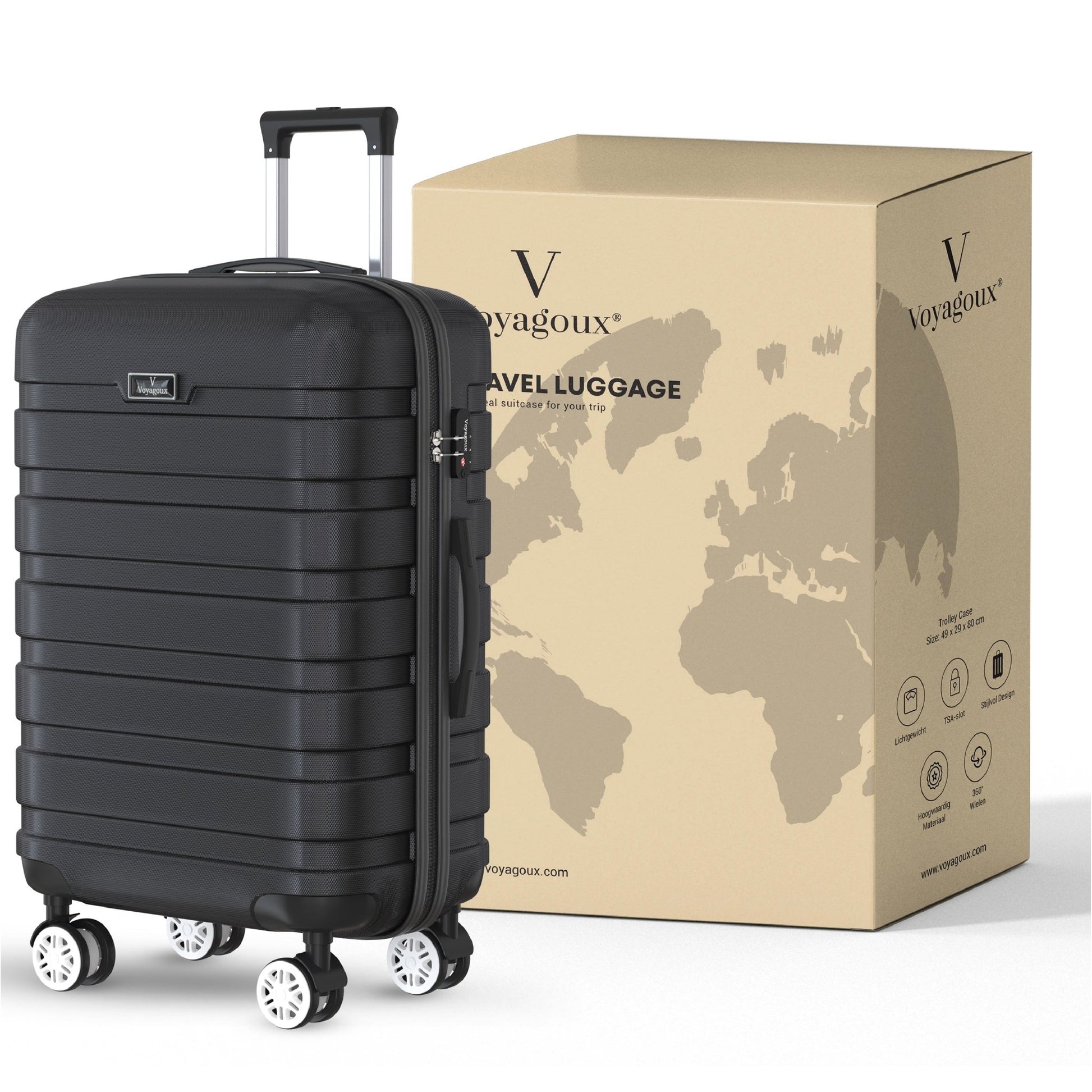 Voyagoux® REVELATION - Handbagage Reiskoffer - 39L - Koffers - Reiskoffer met wielen - Zwart - TSA Slot - Voyagoux