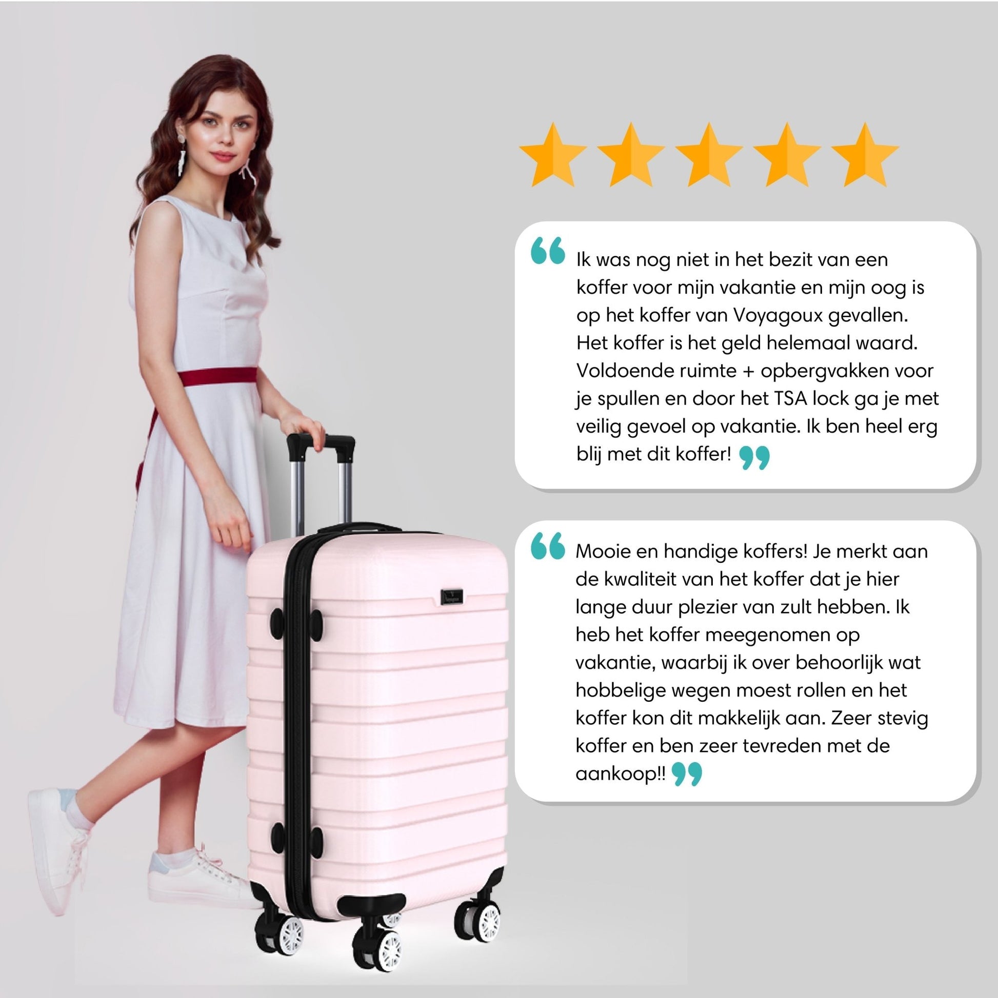 Voyagoux® REVELATION - Reiskoffer Large - 113L - Koffers - Reiskoffer met wielen - Lichtroze - TSA Slot - Voyagoux