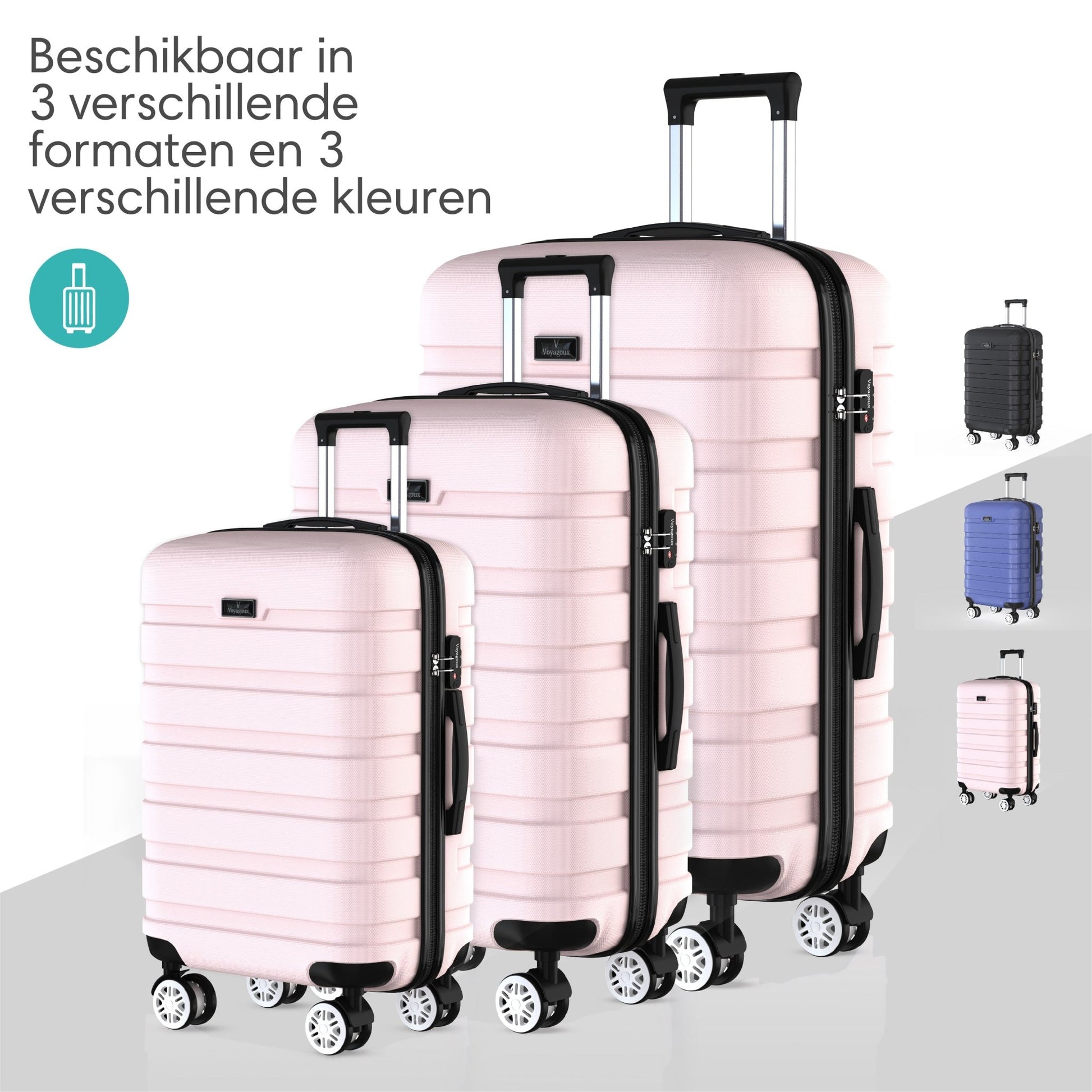 Voyagoux® REVELATION - Reiskoffer Large - 113L - Koffers - Reiskoffer met wielen - Lichtroze - TSA Slot - Voyagoux