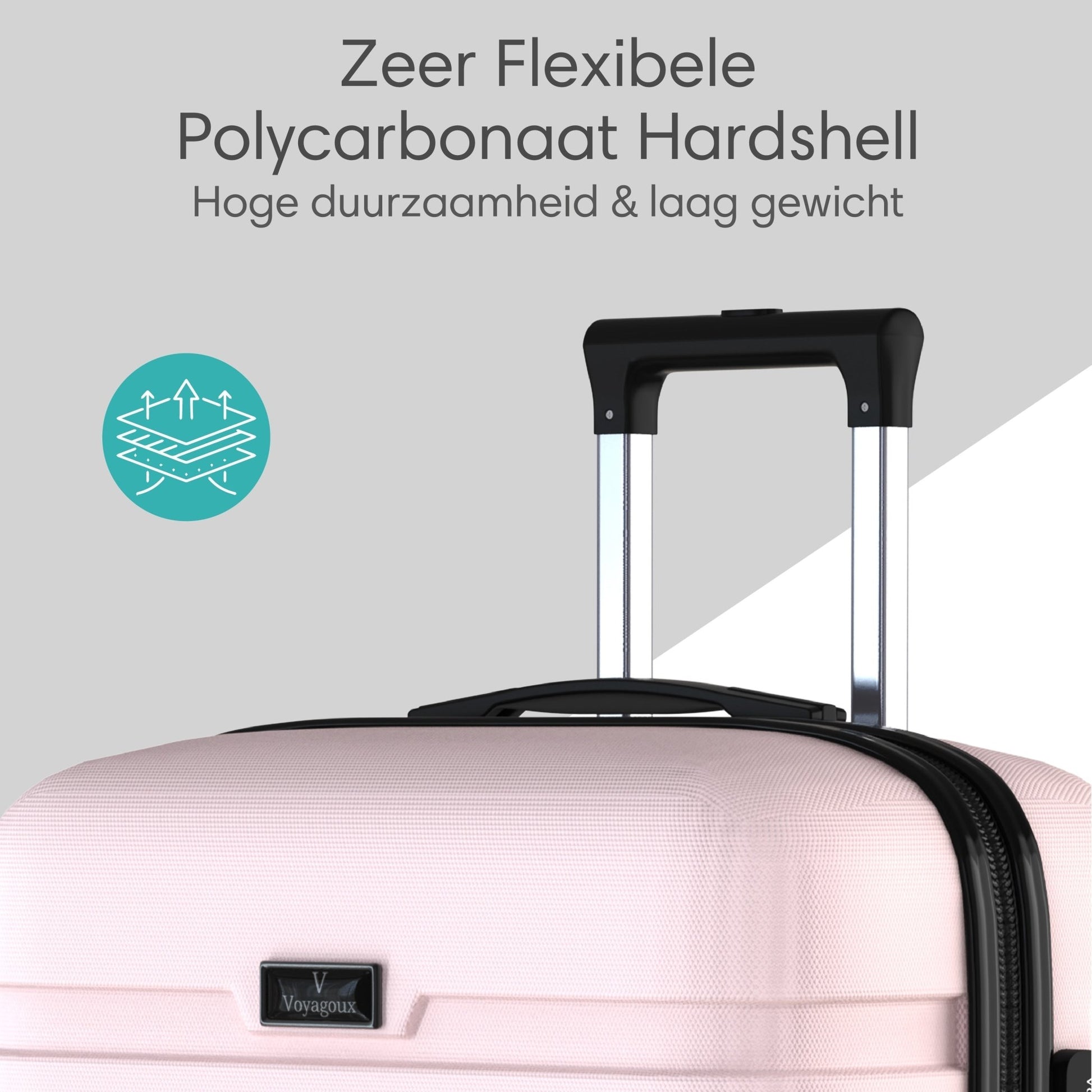 Voyagoux® REVELATION - Reiskoffer Large - 113L - Koffers - Reiskoffer met wielen - Lichtroze - TSA Slot - Voyagoux