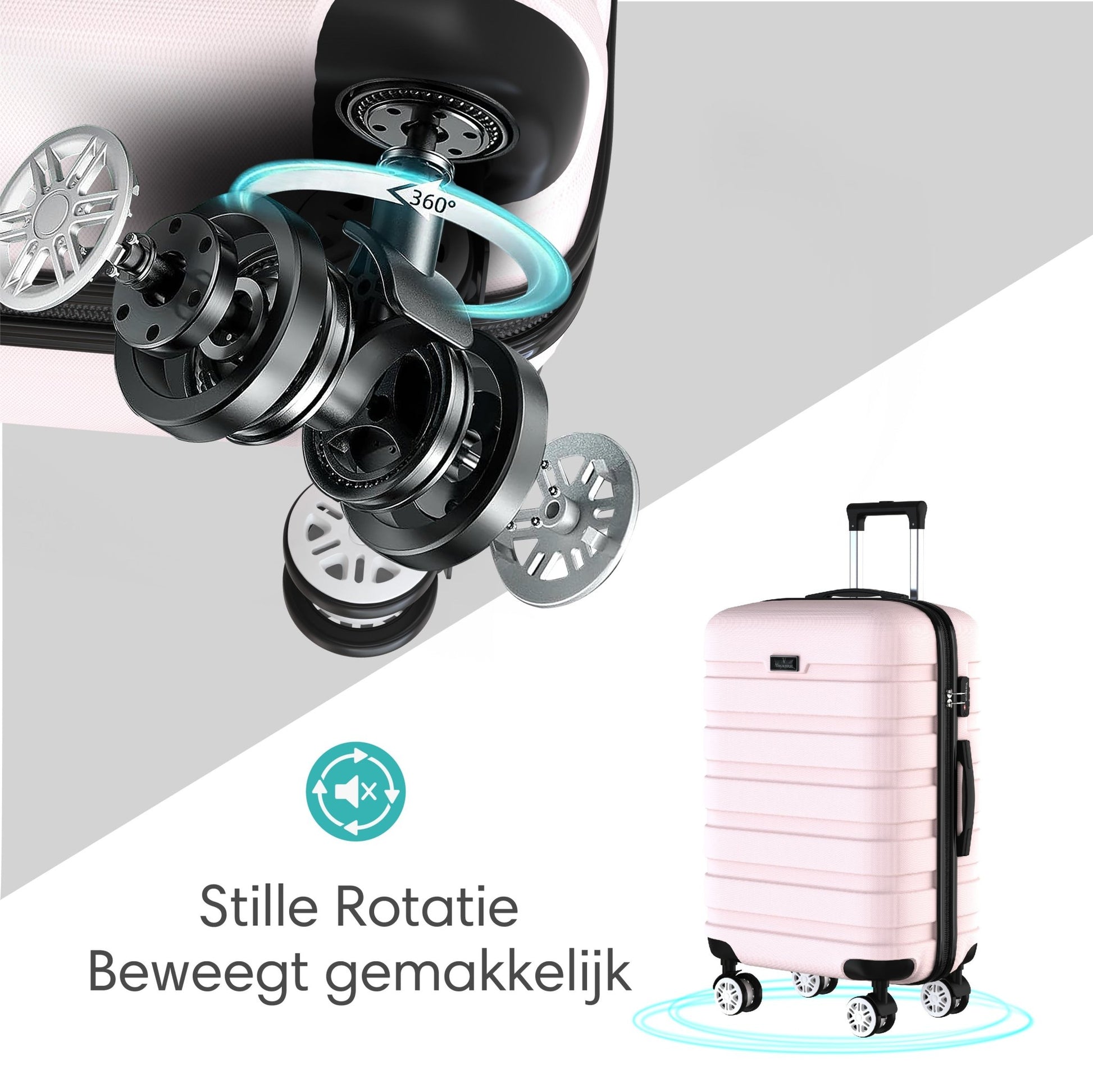 Voyagoux® REVELATION - Reiskoffer set - Koffers - 3 stuks - Reiskoffer met wielen - Lichtroze - TSA Slot - Voyagoux