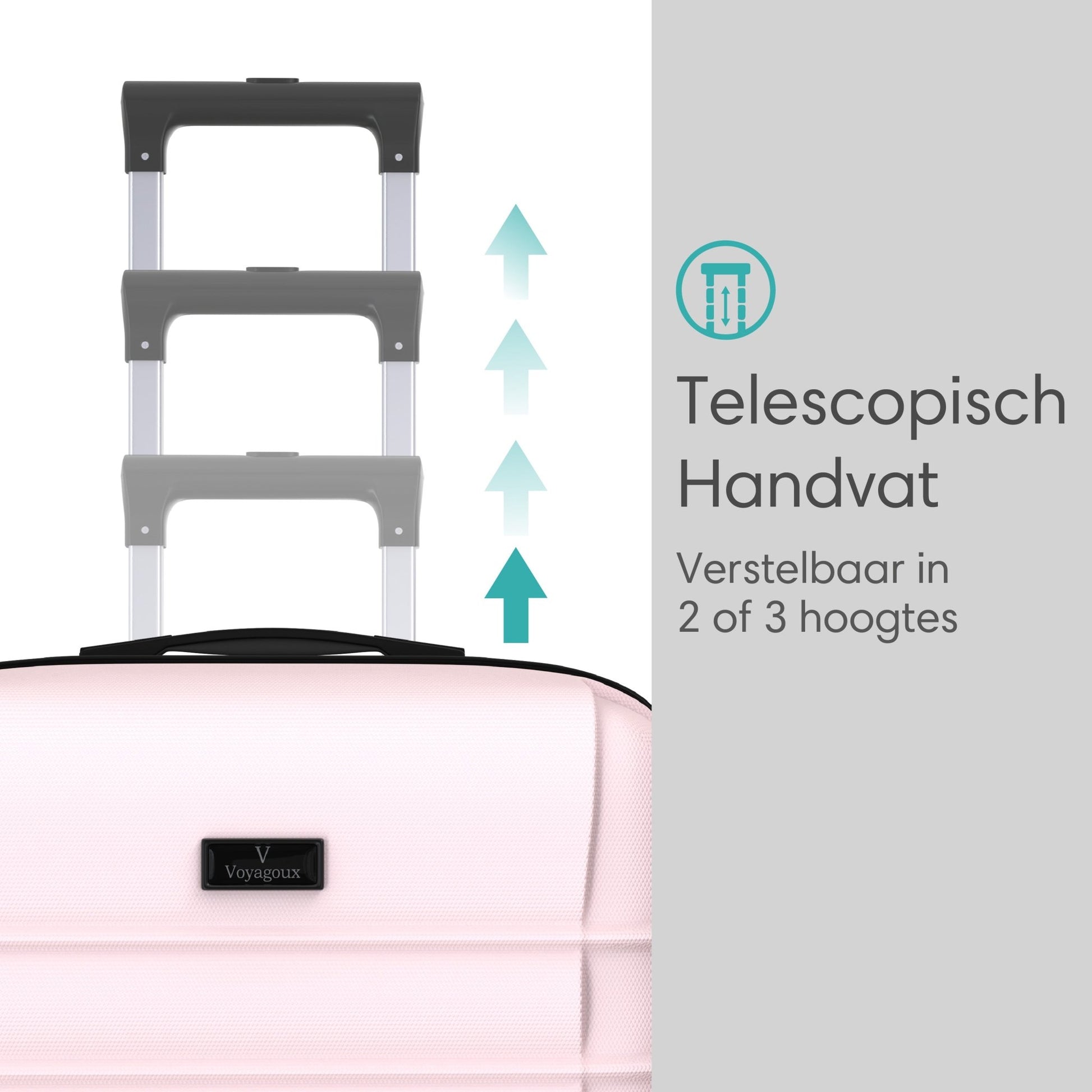 Voyagoux® REVELATION - Reiskoffer set - Koffers - 3 stuks - Reiskoffer met wielen - Lichtroze - TSA Slot - Voyagoux