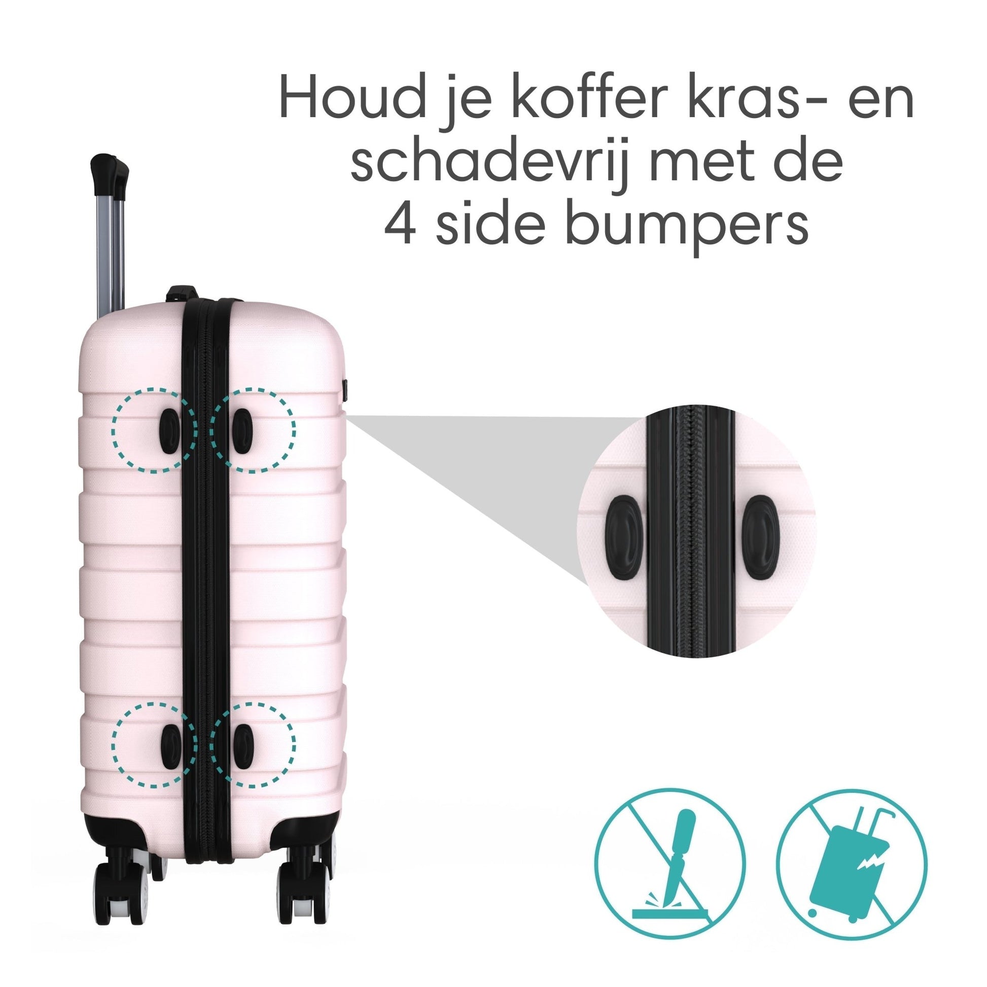 Voyagoux® REVELATION - Reiskoffer set - Koffers - 3 stuks - Reiskoffer met wielen - Lichtroze - TSA Slot - Voyagoux