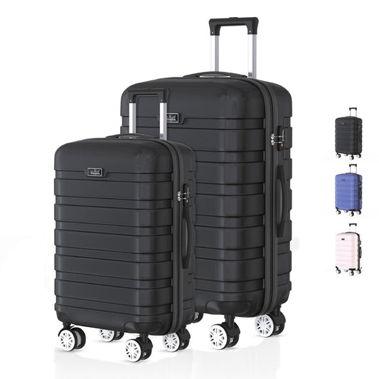 Voyagoux® REVELATION - Reiskoffer set S/M - Koffers - 2 stuks - Reiskoffer met wielen - Zwart - TSA Slot